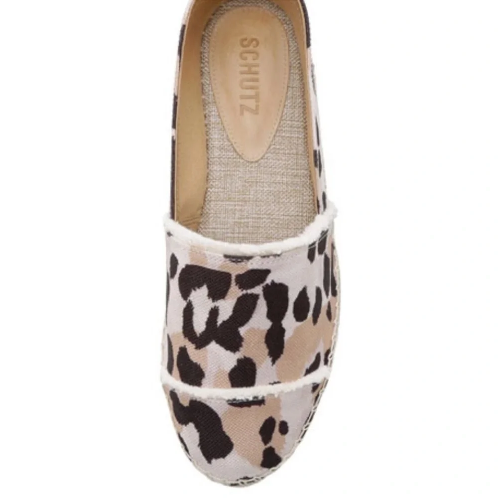 Schutz Leopard Canvas Espadrille Flats | Boho Summer Slip-On | Size 7.5